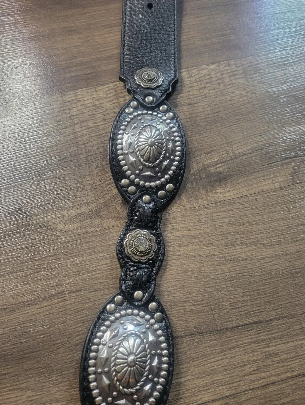 2007 Ariat Western Womens Belt Leather Crystals Buckle Black Size 34/85